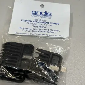 04640 Andis Attachment Combs 4pc 1/16 Inch 1/8 1/4 3/8 Outliner Ii D-2 Bmc #04640 #3