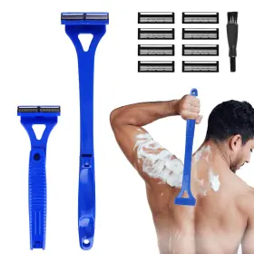 Shaver250825 Aphohome Back Shaver For Men Foldable Ergonomic Long Handle Triple-blade Razor 8 Blades