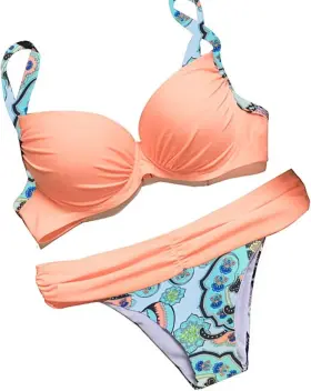 An5w410077-p Astylish Women Push Up Two Piece Bikini Swimsuits Padded Medium Pink #2