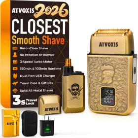 At-008 Atvoxis 009 All-metal Close Shave 3-speed Foil Shaver For Men 10 000 Rpm Electric Nose &