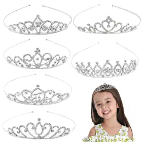 Baaxxango 780280484225 6 Pack Crystal Tiara Crown Rhinestone Princess Silver Medium