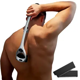 Bakblade 850058809212 Back Shavers Wet Dry Shaving Ergonomic Handle Blade Tech Silverbak 1 Count Hair