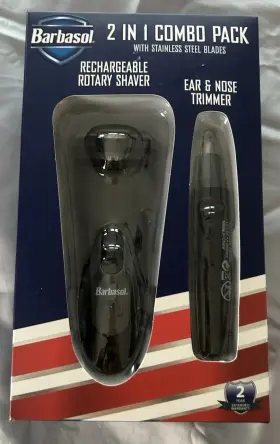 Barbasol 805106840884 2-in-1 Combo Pack Rechargeable Rotary Shaver And Ear Nose Trimmer New