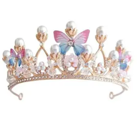 Brand Yovecathou 630282660557 Girls Tiara Butterfly Princess Crown Gold Pearl Headband Rhinestone