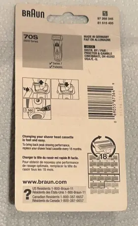70s7 Braun 9000 Series 7 Replacement Cassette Foil Cutter Shaver Head 70s Model New #2