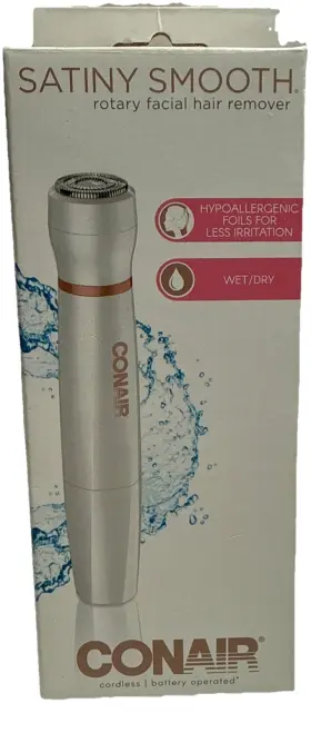 Lt80 Conair 074108389305 Satiny Smooth Rotary Facial Hair Remover Battery Operated Wet/ Dry