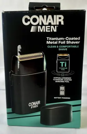 Conair 074108490650 Men Titanium-coated Metal Foil Shaver Hypoallergenic Battery Powered Conair 074108490650 Men Titanium-coated Metal Foil Shaver Hypoallergenic Battery Powered