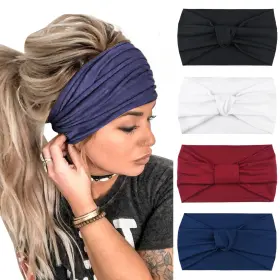 Hb0059-f2 Dreshow 4 Pack Turban Headbands One Size B White/maroon/indigo/black