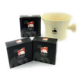 73119 G.b.s Mens Ceramic Shaving Mug With Knob Handle And Pack Of 3 Natural Soaps