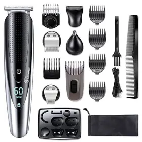 598005dj Hatteker Mens Hair Clipper Beard Trimmer Grooming 17 Piece Set Silver Black