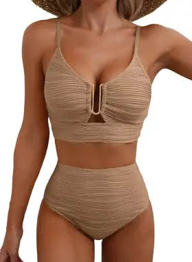434429 Herseas 2 Piece Bestselling Bikini Set U-wire Cutout Small Dark Brown