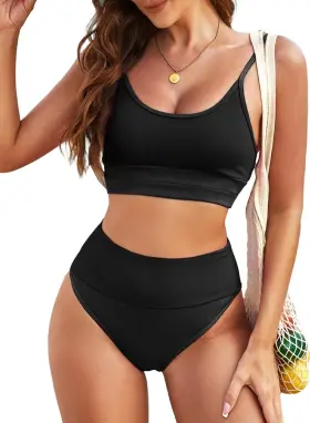 Ybsw433647-p Herseas Womem 2 Piece High Waisted Bestselling Bikini Set Color Medium Black