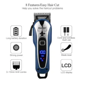 Kemei 6955549319844 2024 Hair Clipper Trimmer For Men Cordless Barber Electric Beard #3