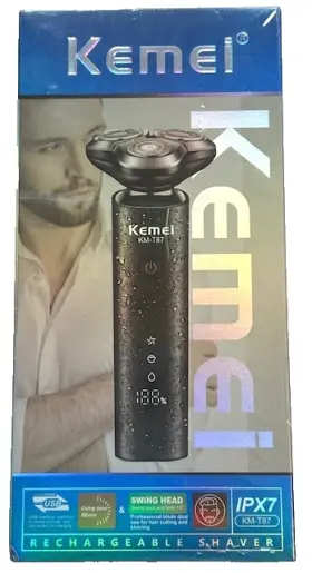 Km-t87 Kemei 955549300873 Rechargeable Shaver Floating Blades Wet And Dry Use New Sealed