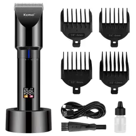 Km-3293-uk Kemei Black Hair Clippers For Men Adjustable Blade Cordless Clipper Profe
