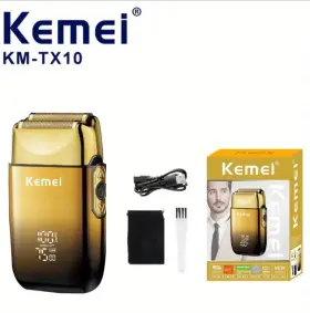Km-tx10 Kemei Gold Foil Cordless Electric Shaver Usb Rechargeable 2 Heads