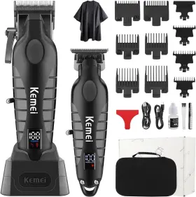 Pg2290d Kemei Professional Mens Hair Clipper Trimmer Cordless Rechargeable Shaver Set