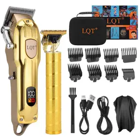 Lx-400 Lqt Professional Hair Clipper Set Gold Led Display With Trimmer 8 Guide Combs