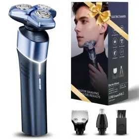 Malegebaz 760814749778 Electric Razor For Men 3-in-1 Shaver With Hair Clipper And Nose Navy Blue