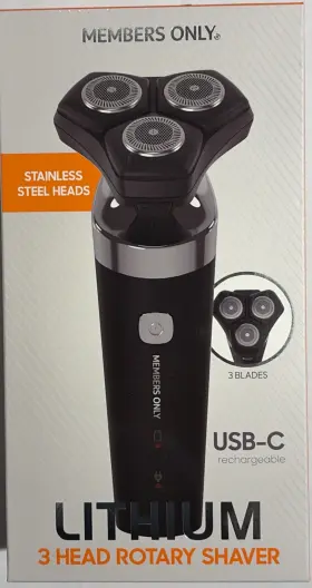 Mo012-noc Members Only 3 Head Rotary Shaver Usb-c Lithium Recharge Stainless Steel