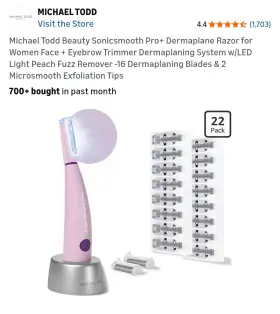 514266132 Michael Todd Sonicsmooth Pro Pink Dermaplane Razor Women Face Led
