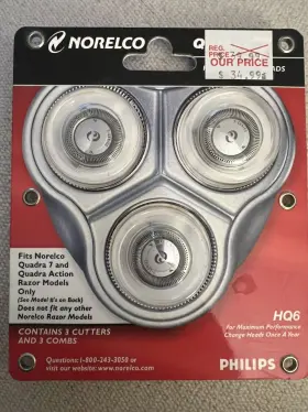 Philips Norelco 075020206275 Quadra 7 Hq6 Replacement Heads 3 Cutters Combs