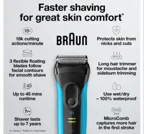 3040s Procter & Gamble 313051049080 Braun Series 3 Proskin Electric Shaver Rechargeable Coordless Wet And Dry #3