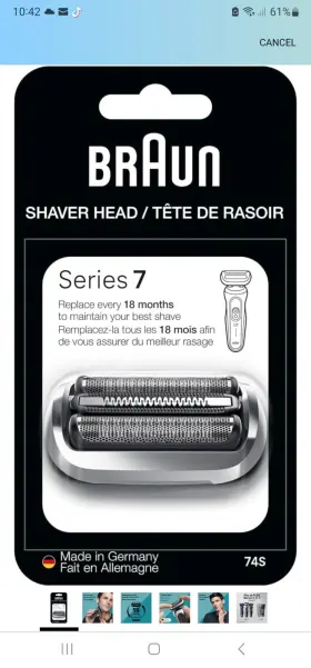 Procter & Gamble 4210201262947 Braun Series 7 Electric Shaver Replacement Head Easily Attach Your