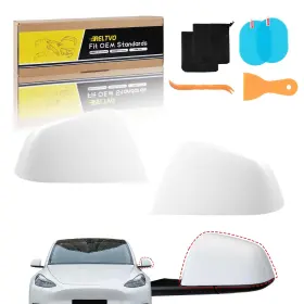 Reltvo 797457947520 Glossy White Left And Right Side Mirror Cover Cap Compatible With Tesla Model Y