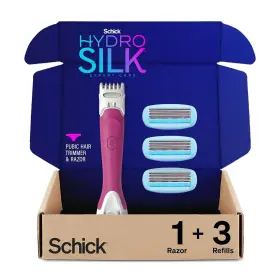 B3pd Schick Hydro Silk Razor For Women With Bikini Trimmer 2-in-1 Waterproof 3 Refills