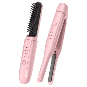 Cd2399-cd2398 Sicoltt 2pcs Pink Cordless Portable Hair Straightener And Travel Br