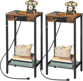 Ee33285 Skull Shaver Set Of 2 Tall Side Table With Charging Station 28.7 Inch H Industrial Telephone End