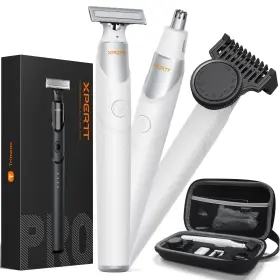 130401wh-d Trimcoo New Electric Beard And Nose Hair Trimmer Kit - Painless Razor With 12 In 1 Rota