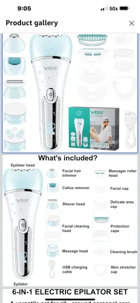 Vgr-733-blau Vgr 733 Epilator Hair Removal For Women 6-in-1 Cordless And Recharge... Fast Ship