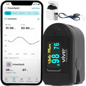 Dmd1046 Vive Precision Sp02 Pulse Oximeter Fingertip Bluetooth Includes Case Batteries Lanyard - B