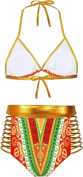 Mnfubs1800g0000 Zando Women Tribal Print Bikini African Metallic Swimsuit Two 4-6 Yellow #2