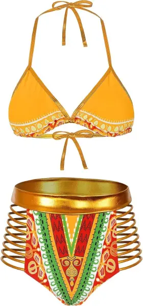 Mnfubs1800g0000 Zando Women Tribal Print Bikini African Metallic Swimsuit Two 4-6 Yellow