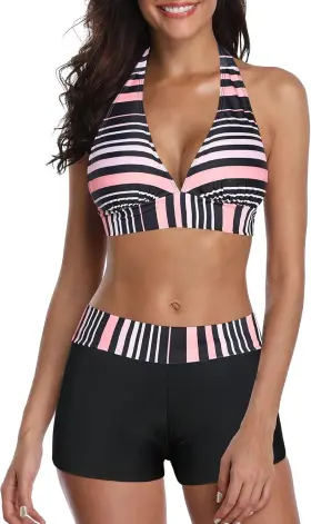 Mnfuhccas1754g0000 Zando Womens Two Piece Halter Swimsuit Athletic Push Up 2-4 B Cute Stripe
