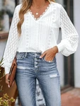 Cupshe Women Blouse Cutout Scalloped Lace Top Long Sleeves Neck. Fixed Price $24.15.