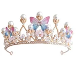 Girls Tiara Butterfly Princess Crown Pearl Headband Rhinestone Hairpiece Gold. Fixed Price $24.66.