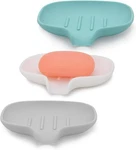 3 Pack Silicone Soap Dish With Drain, Bar Holder For White, Grey, Green. Fixed Price $19.62.