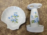 Vtg Japan Forget-me-not Flowers Porcelain Toothbrush Holder Soap Dish Set Retro. Fixed Price $24.99.