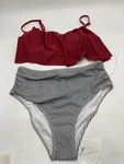 Cupshe Women's High Waisted Falbala Bikini Set 2P - Size: Burgundy/gray. Fixed Price $84.49.