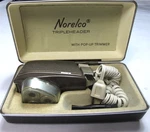 Vintage Norelco Triple Header Electric Razor Pop Up Trimmer And Case Brown. Fixed Price $39.90.