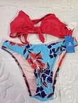 Cupshe New Swim Bikini Two Piece Tropical Floral Red Blue White Women Size Sm. Fixed Price $29.99.