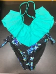 Tempt Women Size Small Bikini Swimsuit Floral Bottom Green Ruffle Top. Fixed Price $5.99.