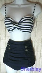Cocoship Retro Polka Dot Twisted Front High Waisted Bikini Tie Belt Swimsuit. Fixed Price $27.99.