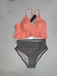 Tempt Pink Ruffle Bralette Bikini Top Striped High-waisted Bottom Women. Fixed Price $14.00.
