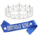 Aoprie Birthday King Crown Sash For Men Costume Standard, Blue Silver. Fixed Price $21.32.